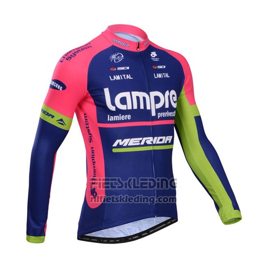 2014 Fietskleding Lampre Merida Roze en Blauw Lange Mouwen en Koersbroek